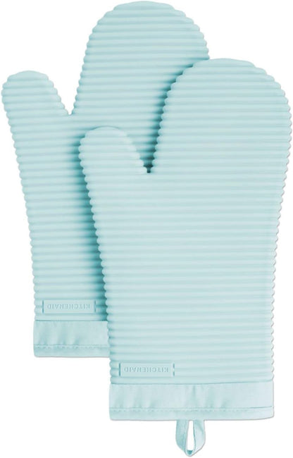Ribbed Soft Silicone Oven Mitt Set