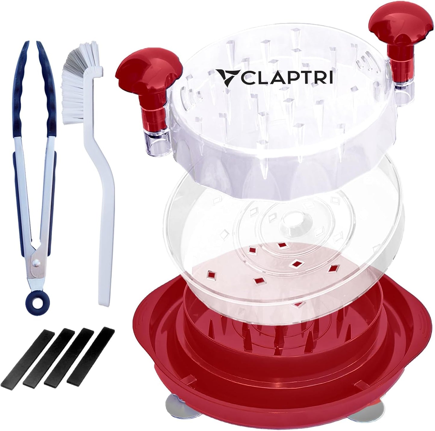 Chicken Shredder | Large Meat Shredding Tool with Twist Action Brush & Tong | Anti-Slip Rubber Base & Suction Cups | Heat Resistant | BPA-Free | Perfect for Chicken,Pork,Beef (Red)