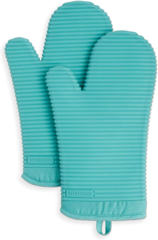 Ribbed Soft Silicone Oven Mitt Set