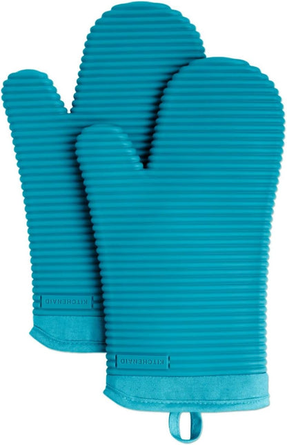 Ribbed Soft Silicone Oven Mitt Set