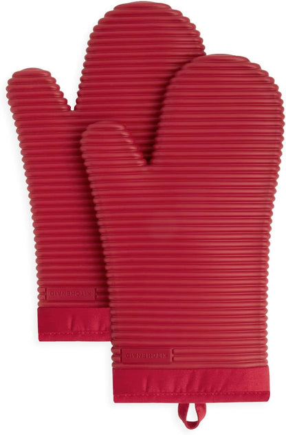 Ribbed Soft Silicone Oven Mitt Set
