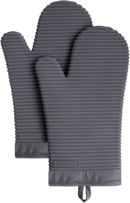 Ribbed Soft Silicone Oven Mitt Set