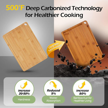 Durable Wood Cutting Boards for Kitchen with Deep Juice Grooves & Built-in Handles