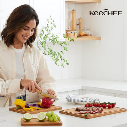 Durable Wood Cutting Boards for Kitchen with Deep Juice Grooves & Built-in Handles