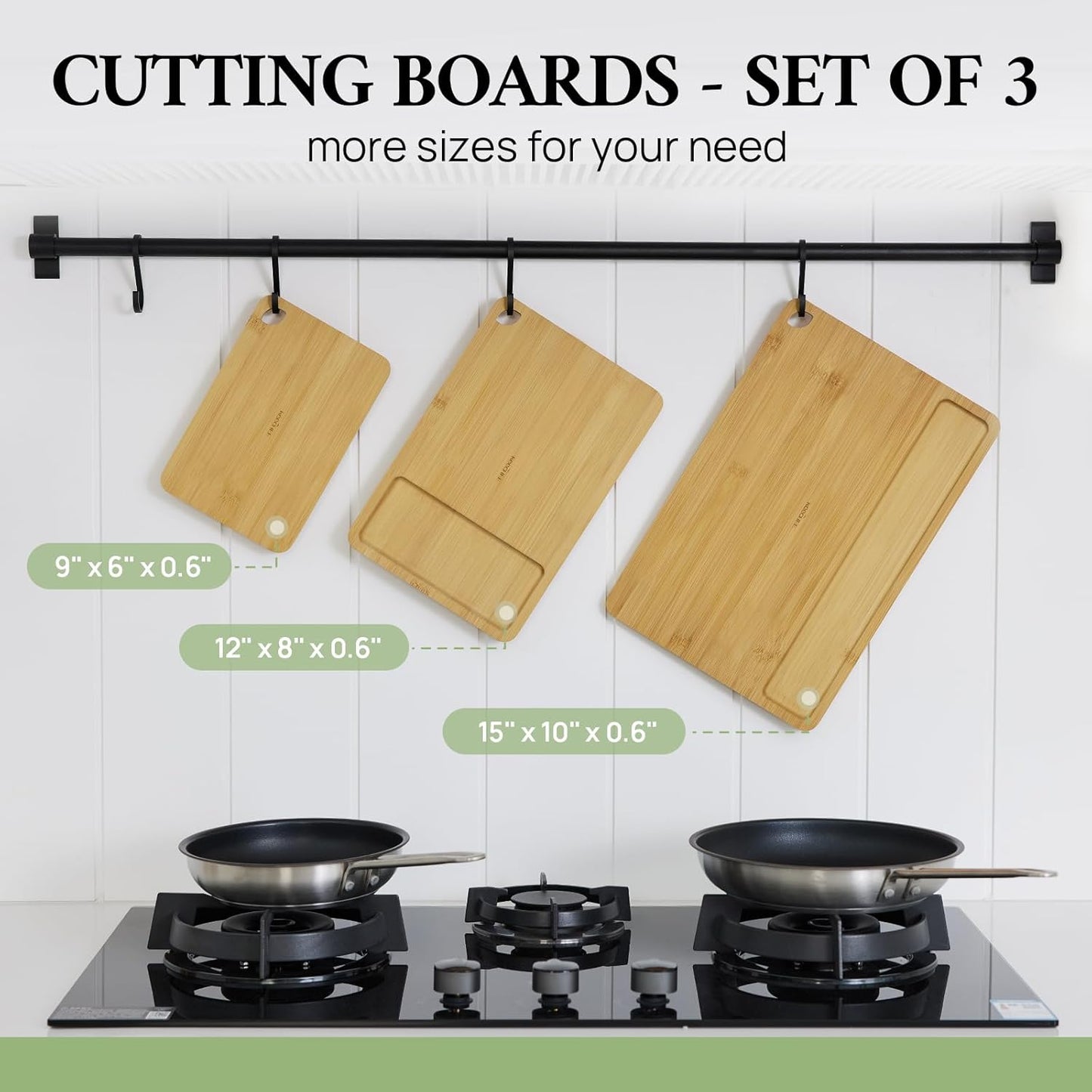 Durable Wood Cutting Boards for Kitchen with Deep Juice Grooves & Built-in Handles