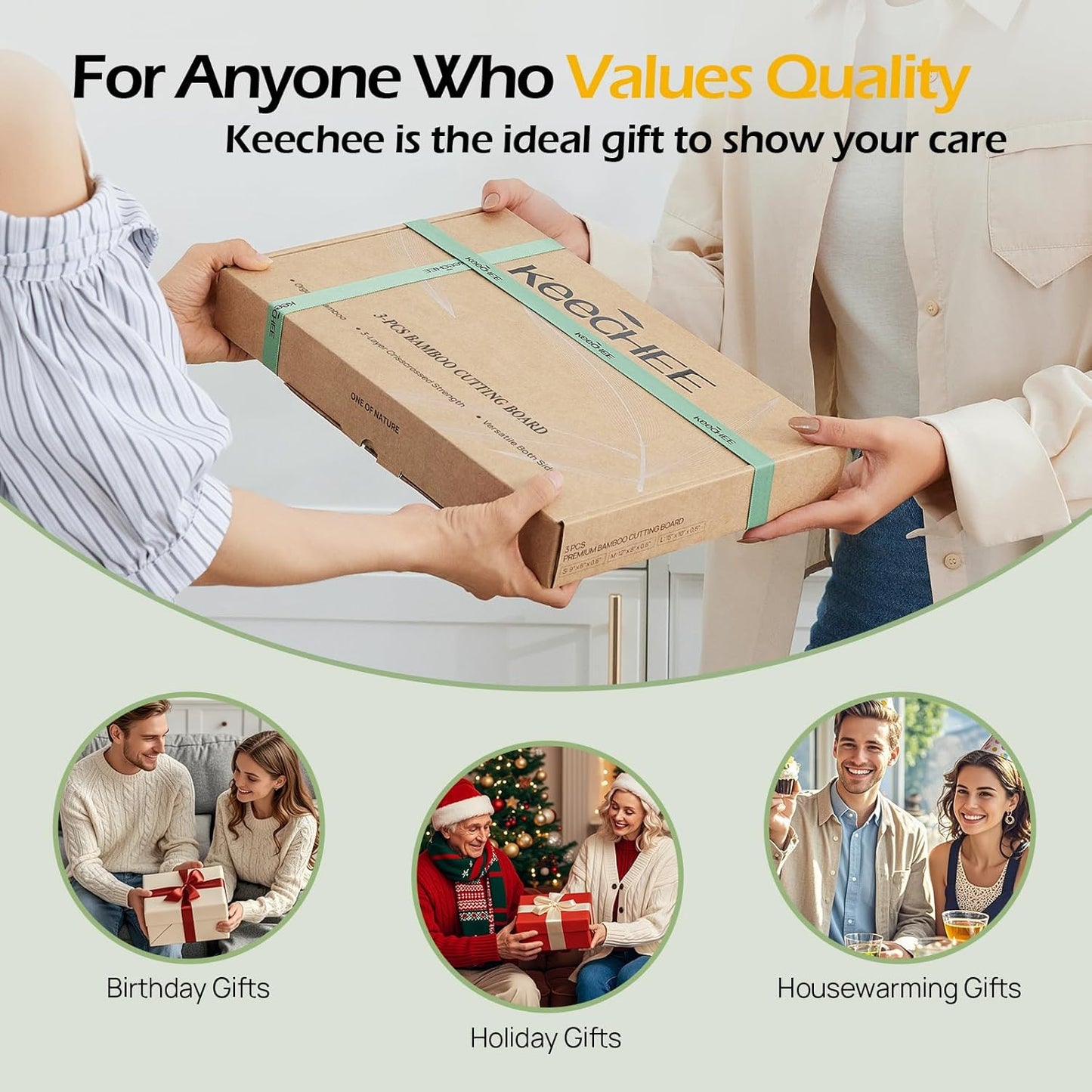 Durable Wood Cutting Boards for Kitchen with Deep Juice Grooves & Built-in Handles