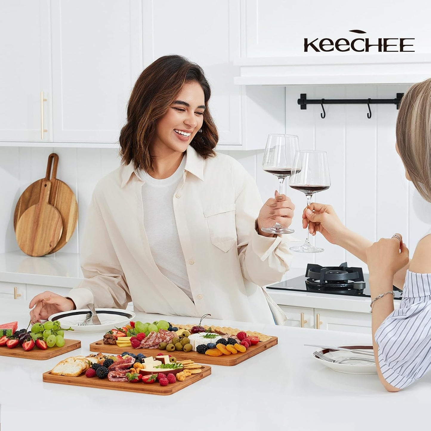 Durable Wood Cutting Boards for Kitchen with Deep Juice Grooves & Built-in Handles