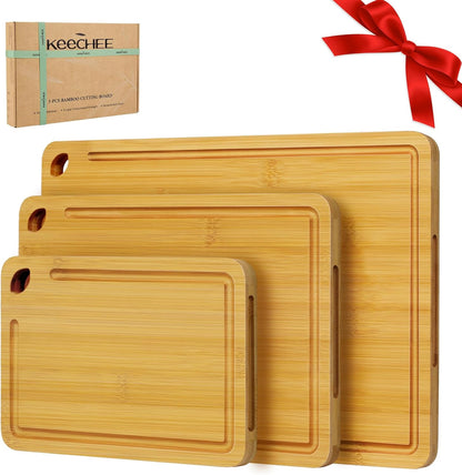 Durable Wood Cutting Boards for Kitchen with Deep Juice Grooves & Built-in Handles