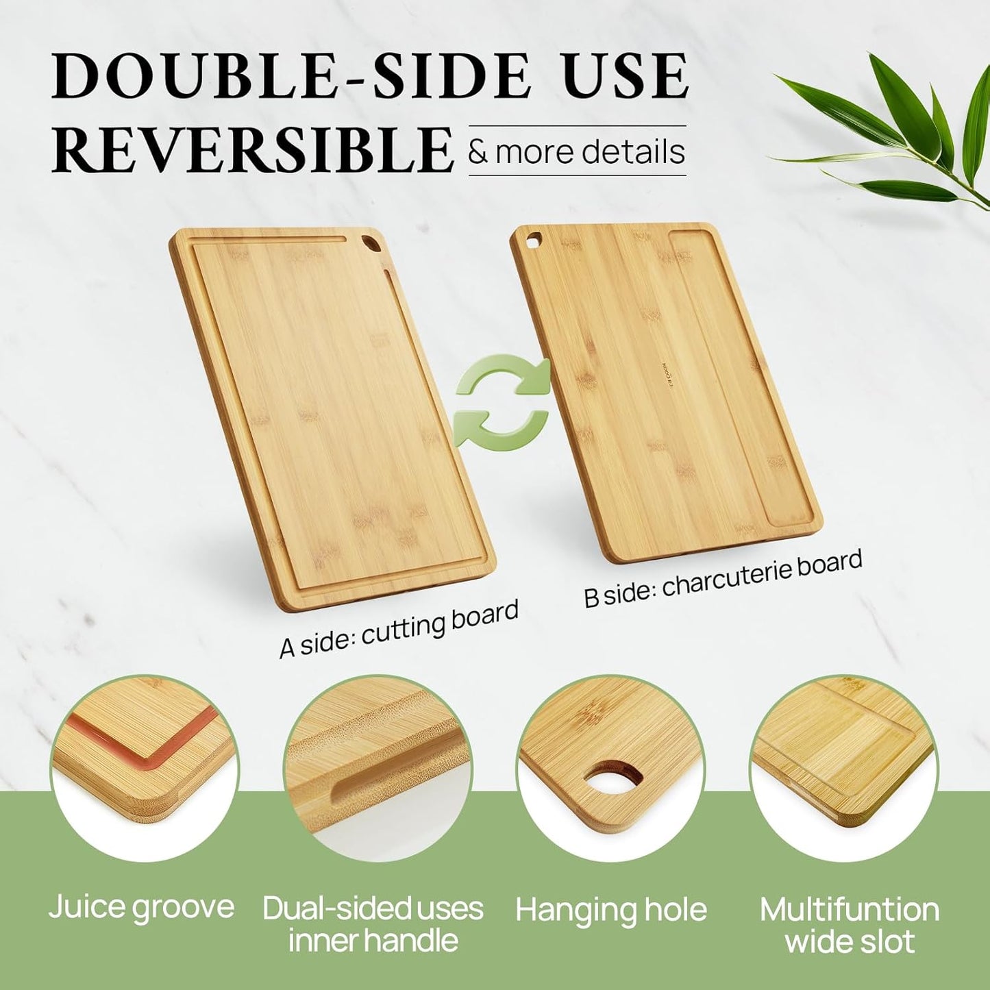Durable Wood Cutting Boards for Kitchen with Deep Juice Grooves & Built-in Handles