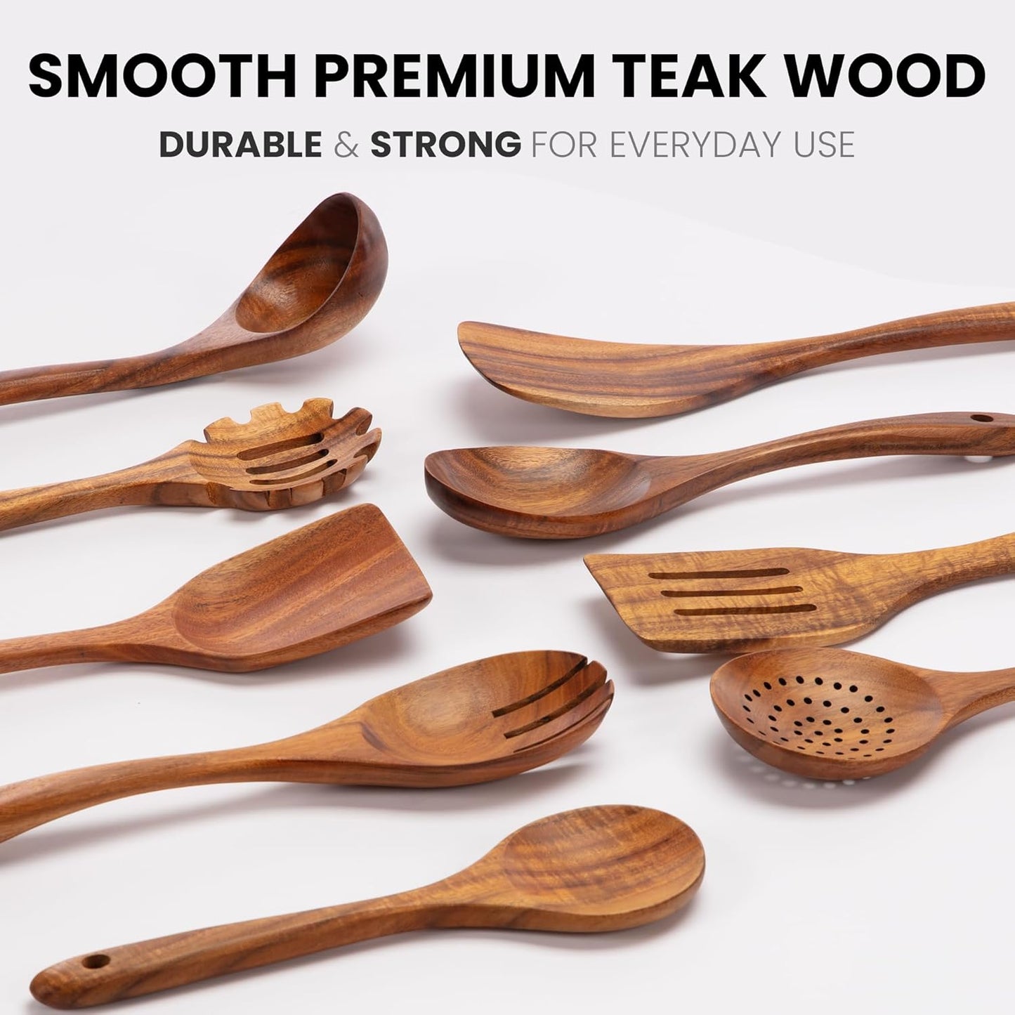 Smooth Finish Teak Wooden Utensils for Cooking