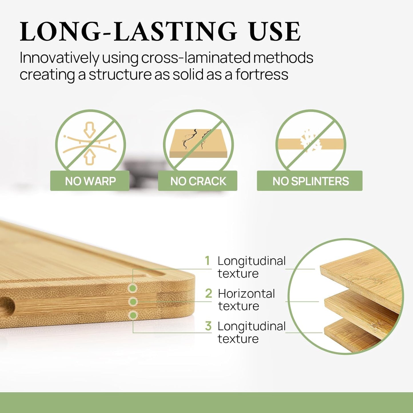 Durable Wood Cutting Boards for Kitchen with Deep Juice Grooves & Built-in Handles