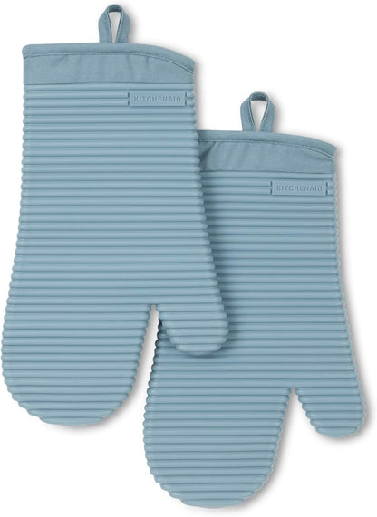 Ribbed Soft Silicone Oven Mitt Set