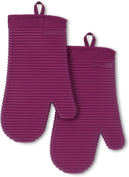 Ribbed Soft Silicone Oven Mitt Set