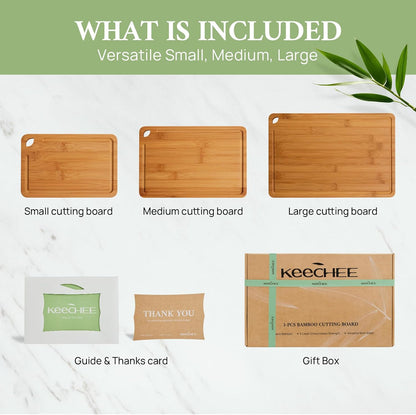 Durable Wood Cutting Boards for Kitchen with Deep Juice Grooves & Built-in Handles