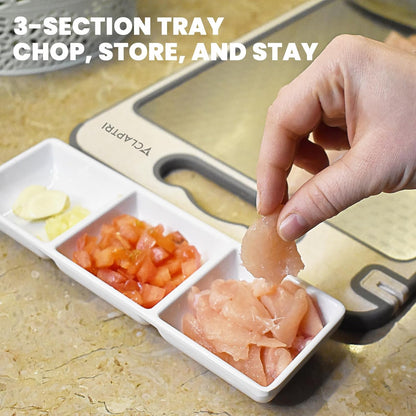 Stainless Steel Cutting Board with Tray for kitchen | Double-Sided 304 Stainless Steel & Wheat Straw PP | Large Chopping Board with Built-In Grinder & Knife Sharpener | Easy-to-Clean