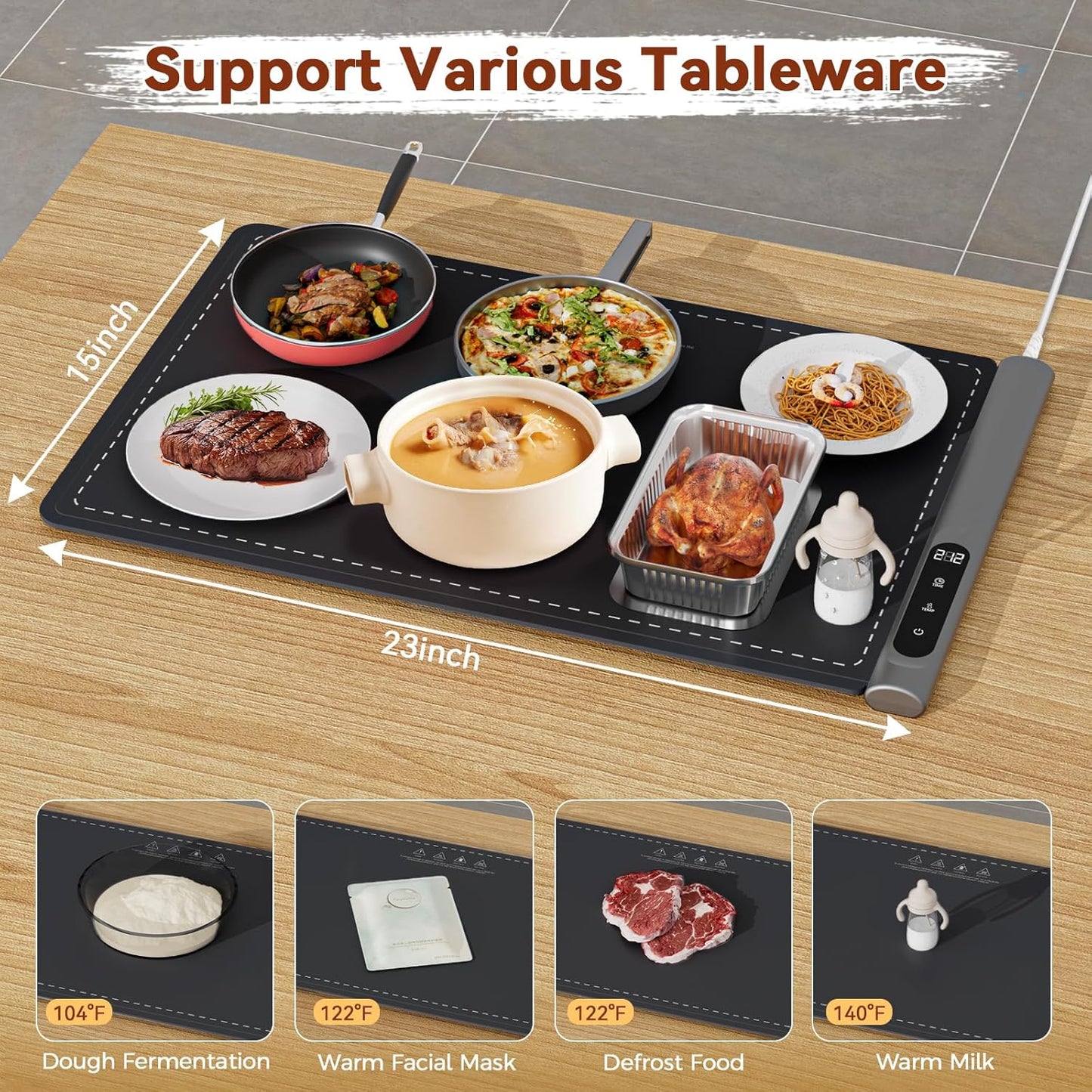 Portable Electric Food Warming Tray with Graphene Heating