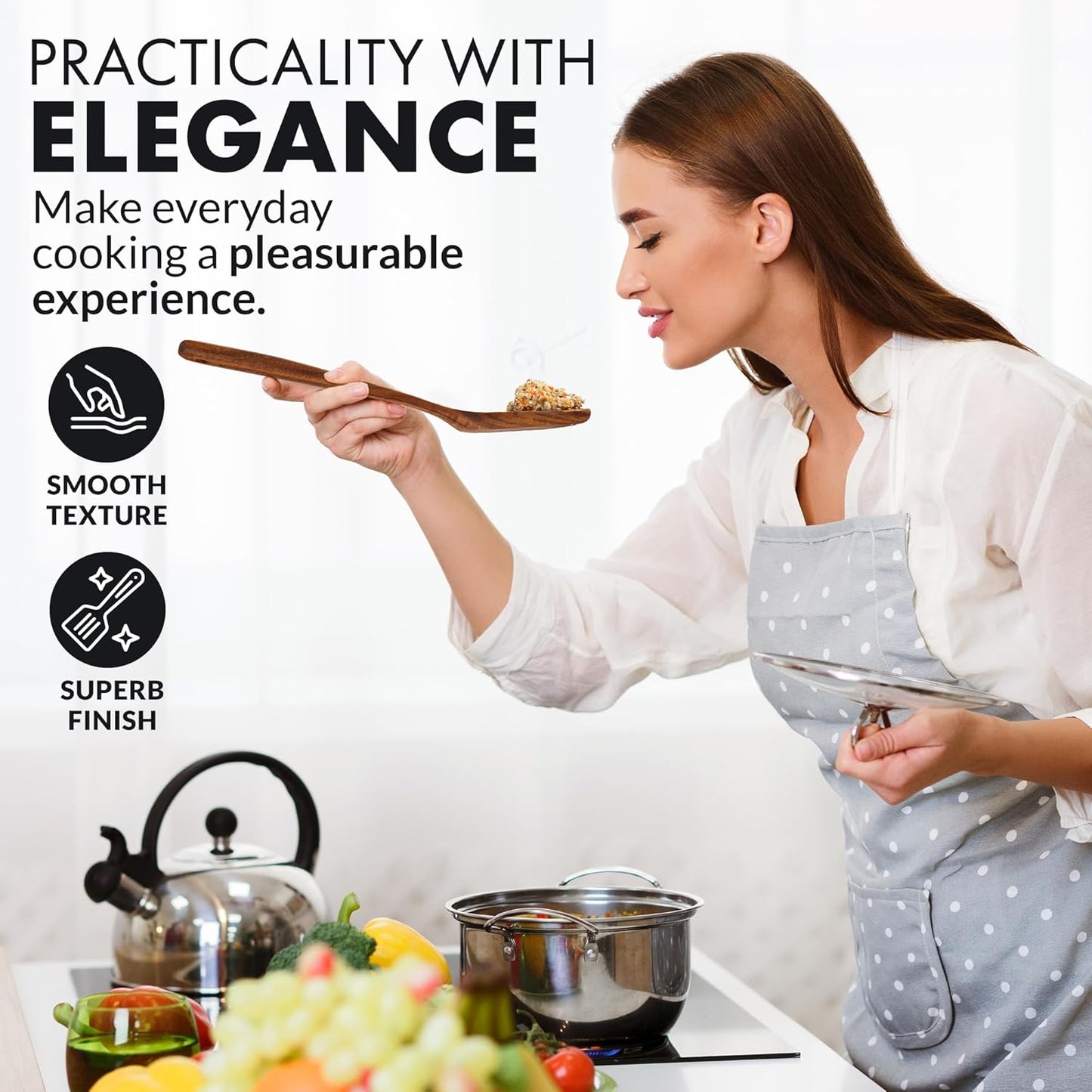 Smooth Finish Teak Wooden Utensils for Cooking