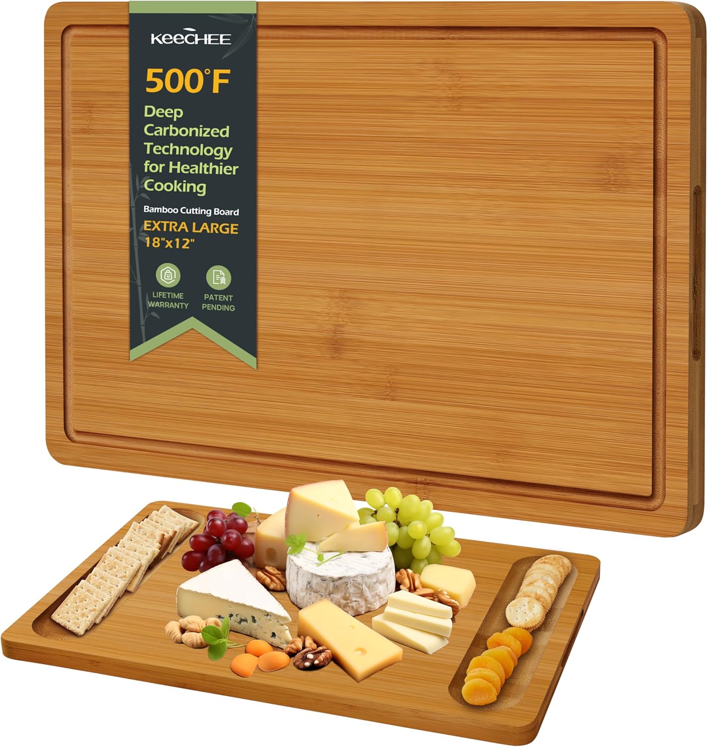 Durable Wood Cutting Boards for Kitchen with Deep Juice Grooves & Built-in Handles