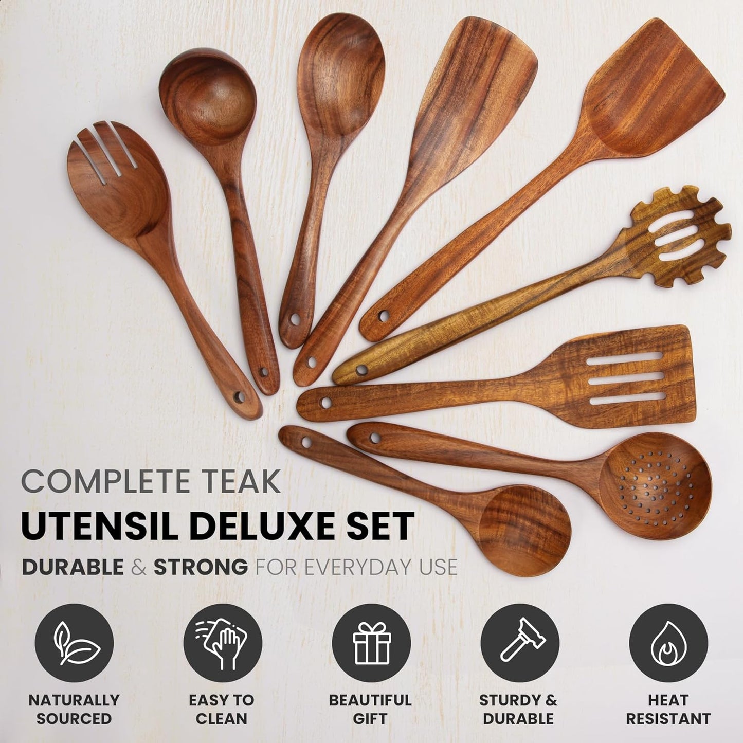 Smooth Finish Teak Wooden Utensils for Cooking