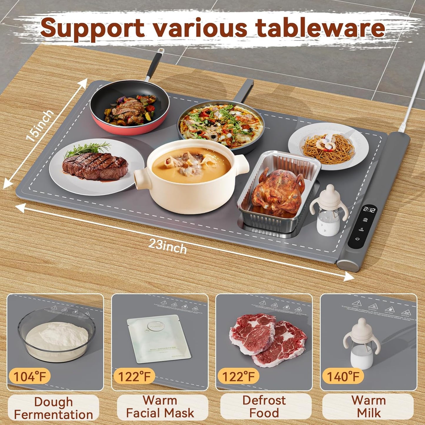 Portable Electric Food Warming Tray with Graphene Heating