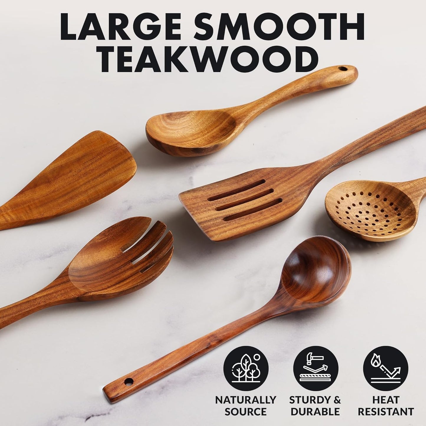Smooth Finish Teak Wooden Utensils for Cooking