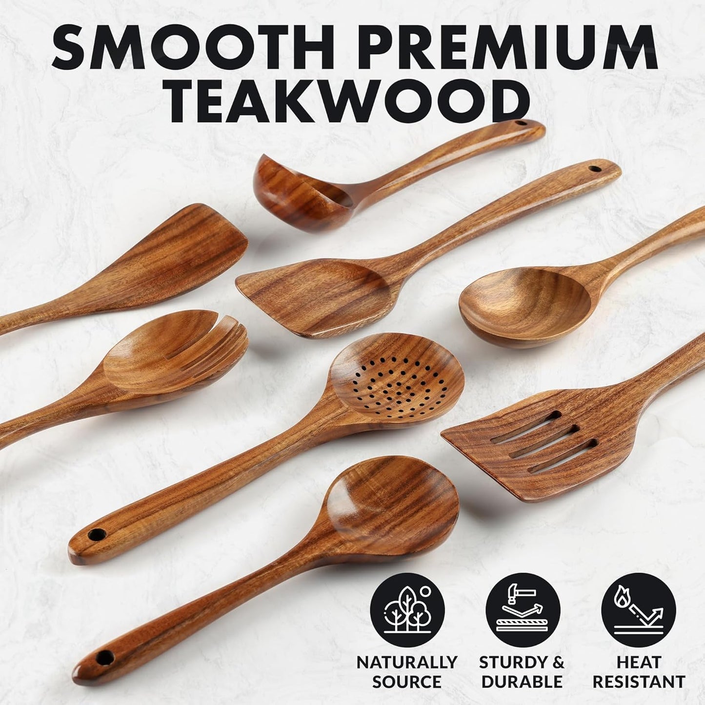 Smooth Finish Teak Wooden Utensils for Cooking