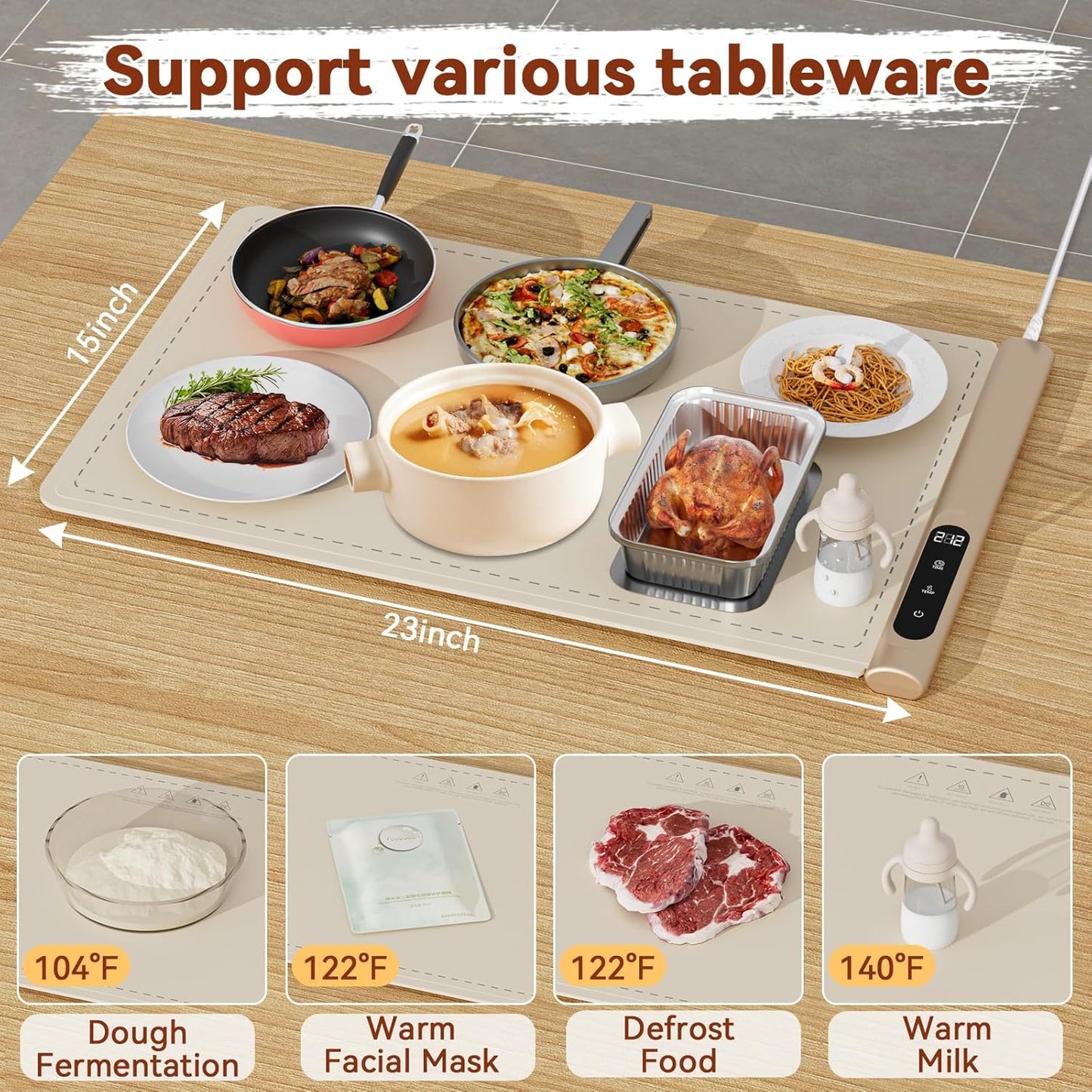 Portable Electric Food Warming Tray with Graphene Heating