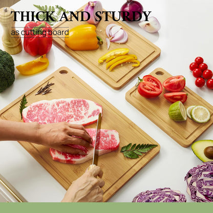 Durable Wood Cutting Boards for Kitchen with Deep Juice Grooves & Built-in Handles