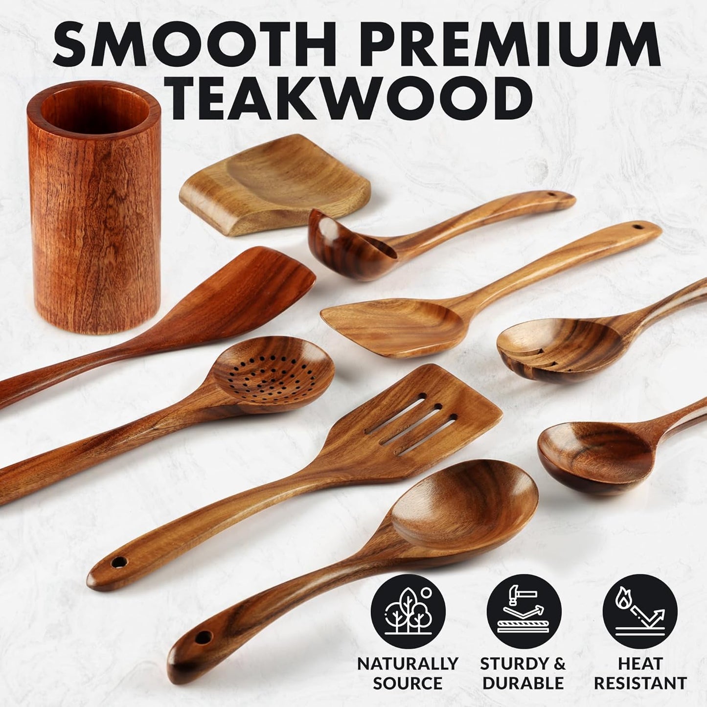 Smooth Finish Teak Wooden Utensils for Cooking