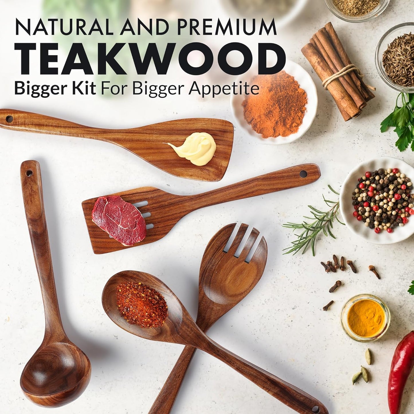 Smooth Finish Teak Wooden Utensils for Cooking