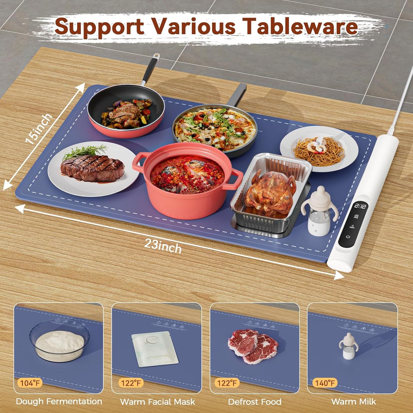 Portable Electric Food Warming Tray with Graphene Heating
