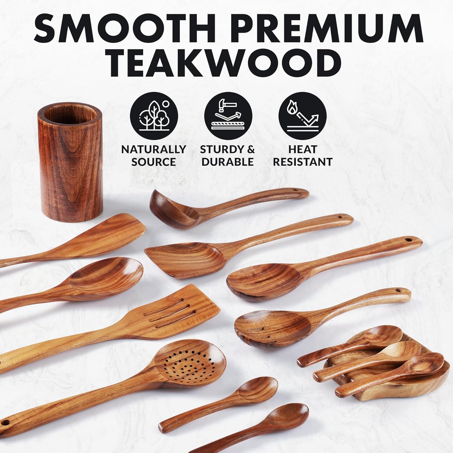 Smooth Finish Teak Wooden Utensils for Cooking
