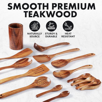 Smooth Finish Teak Wooden Utensils for Cooking