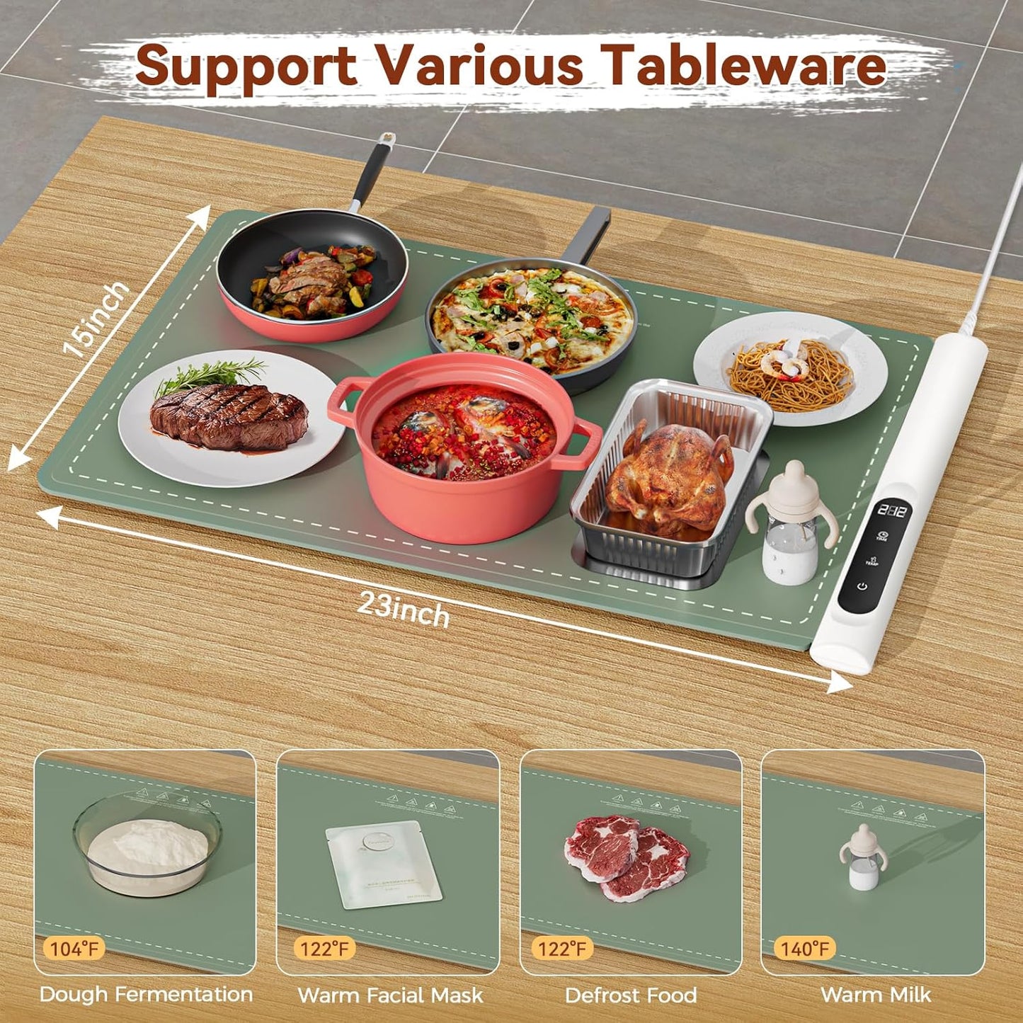 Portable Electric Food Warming Tray with Graphene Heating