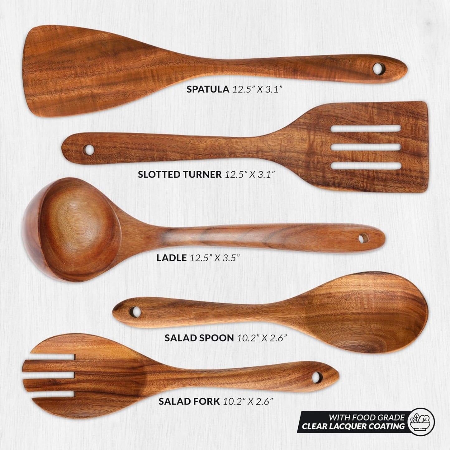 Smooth Finish Teak Wooden Utensils for Cooking