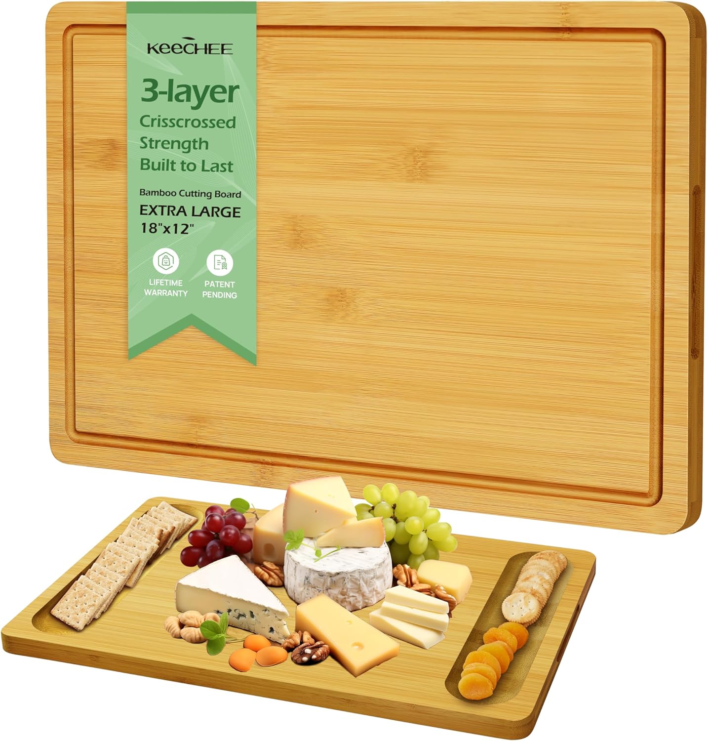 Durable Wood Cutting Boards for Kitchen with Deep Juice Grooves & Built-in Handles